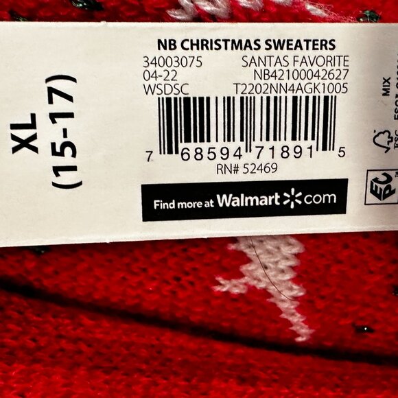 NWT No Boundaries Christmas Sweater Santa Rudolph Bells Sequins Size XL 15-17 - Picture 3 of 12